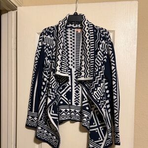 Woven Heart Navy and White Geometric Open-Front Cardigan